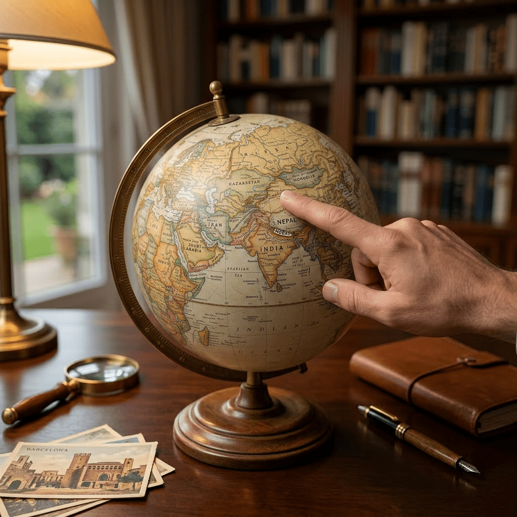 Person standing by airport window watching airplane take off